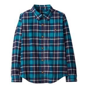 Hanna Andersson Navy Blue Teal Plaid Flannel Cotton Button Down Shirt Boys 90 3T